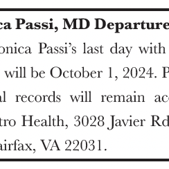Dr. Monica Passi Departure Notice